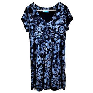 Fresh Produce Women's M Blue Cap Sleeve Floral Print 100% Cotton Dress